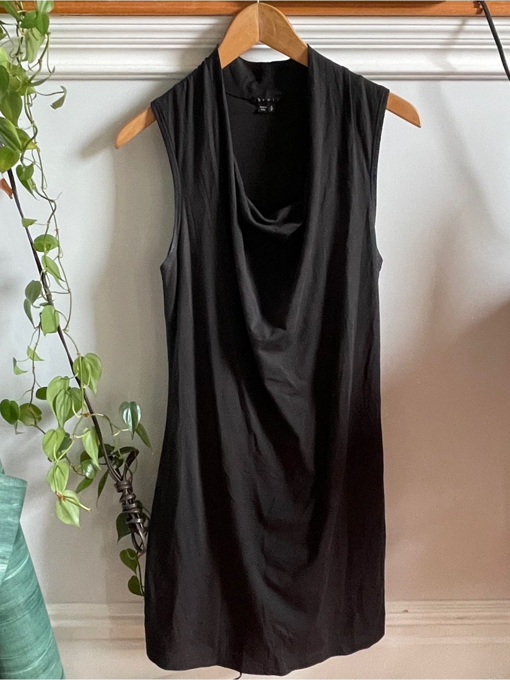 Theory Black Sleeveless Cowl Neck Mini Dress